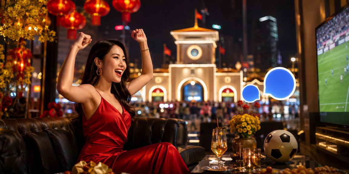 Không khí lễ hội casino trực tuyến tại Hồ Chí Minh với ánh đèn rực rỡ và người chơi hào hứng